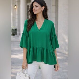 Zara oversized ruffle flowy top size xs travel vacation resort elegant